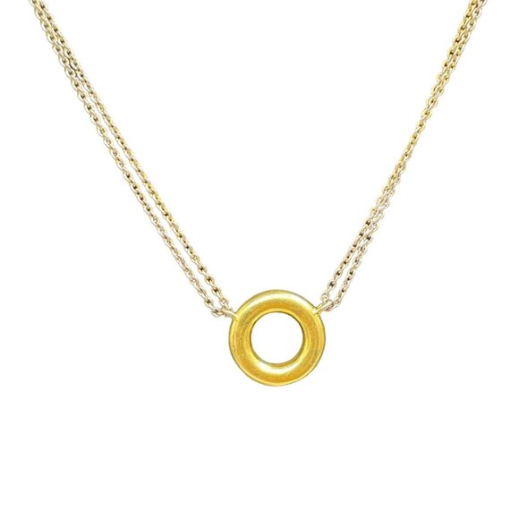 Madewell Gold Circle Pendant on silver tone chain Necklace - Picture 3 of 6